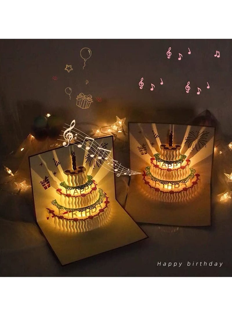 بطاقة عيد ميلاد ثلاثية الأبعاد ، تشغيل الموسيقى ، بطاقة كعكة عيد ميلاد مصباح LED الدافئ ، بطاقة تهنئة عيد ميلاد بطاقة الموسيقى لأمي ، زوجة وأخت الصبي والفتاة والأصدقاء - Image 2